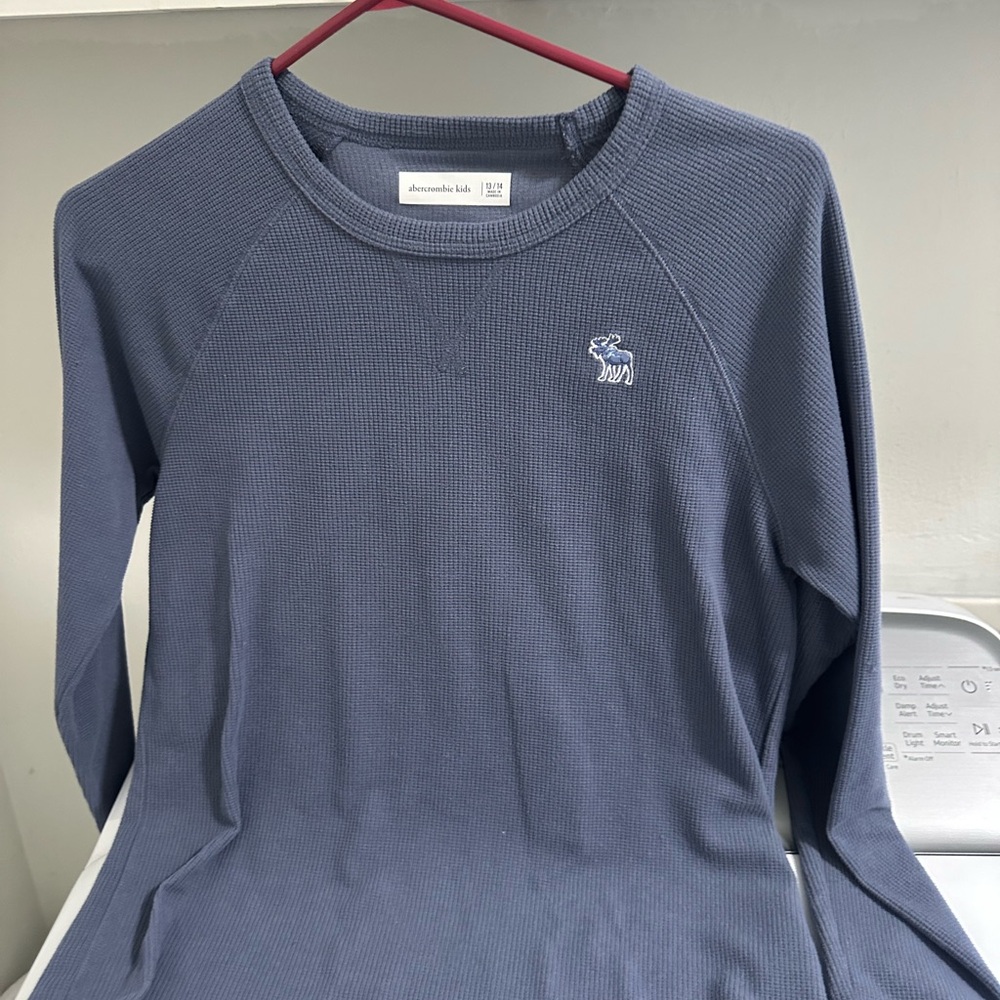 abercrombie kids blue waffle-knit long sleeve top